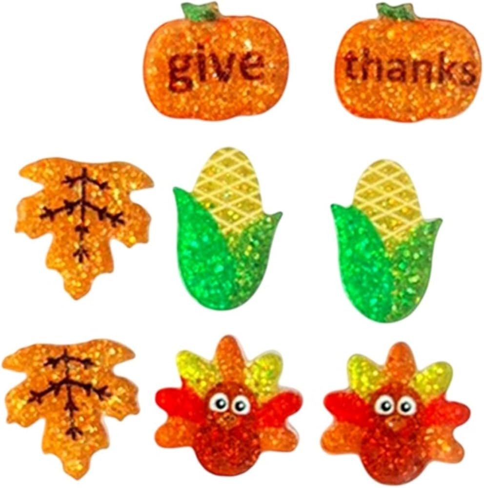 4 Pairs Colorful Thanksgiving Day Turkey Pumpkin Maple Leaf Resin Earrings for Women Jewelry | Amazon (US)