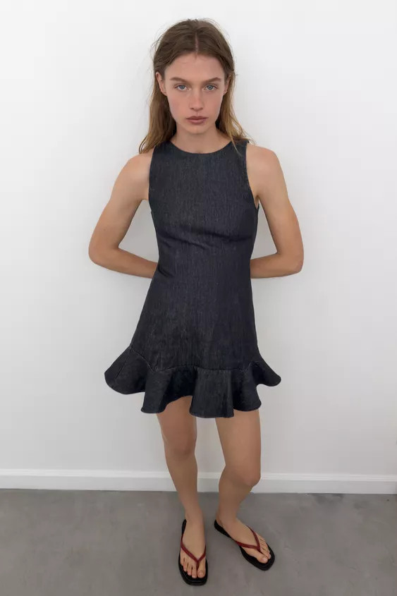 TRF DENIM RUFFLE DRESS | Zara US
