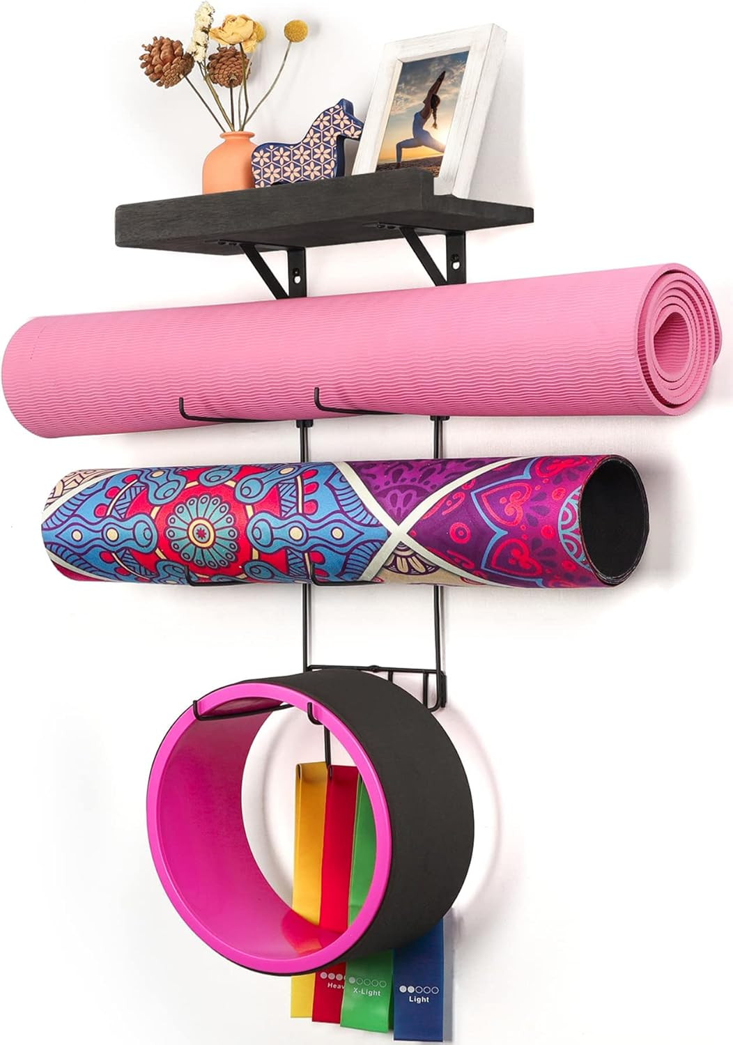 Bikoney Yoga Mat Holder Wall Mount Yoga Mat Storage Home Gym Accessories with Wood Floating Shelv... | Amazon (US)