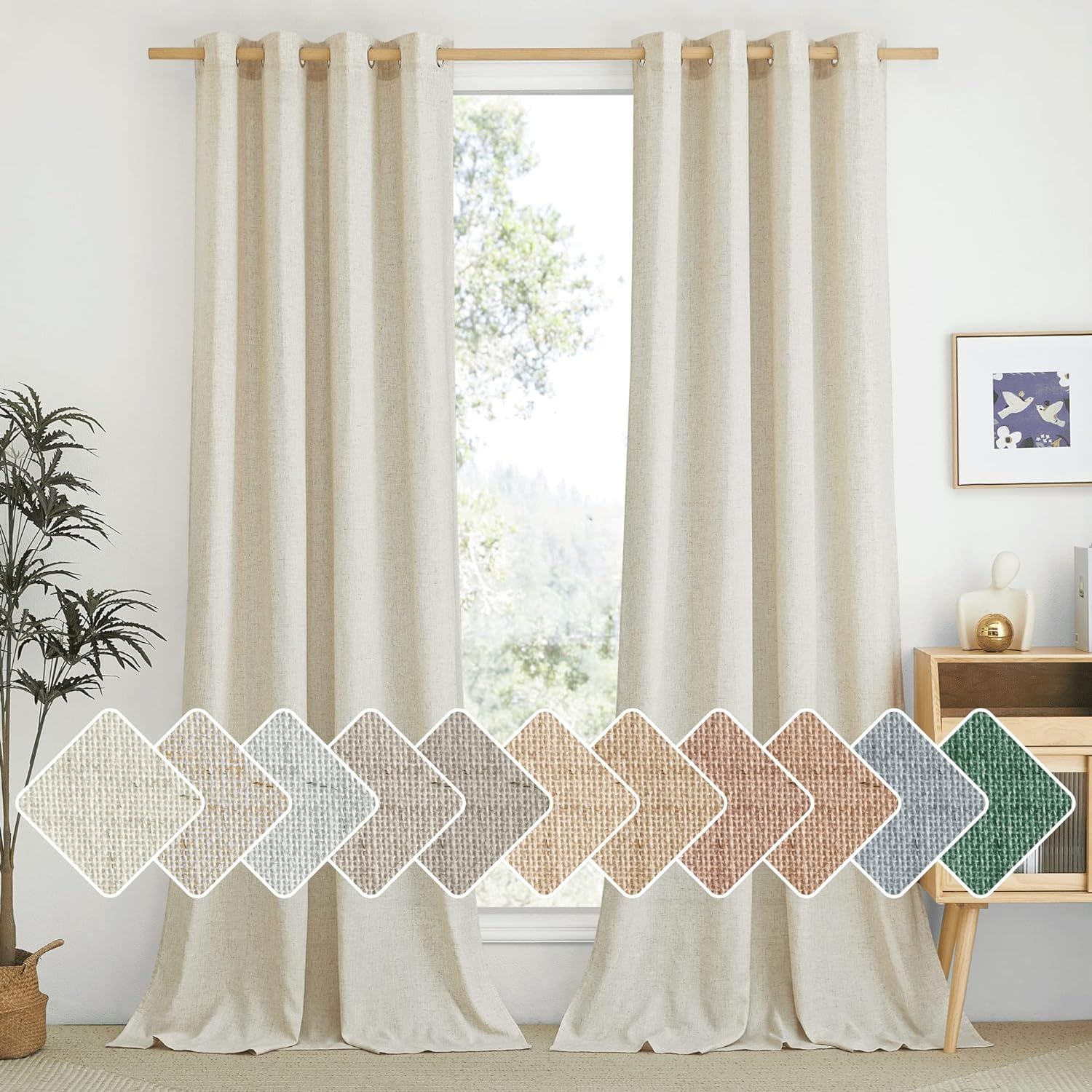 NICETOWN Natural Linen Curtains 84 inch Long 2 Panels Set, Grommet Top Thick Linen Burlap Semi Sh... | Amazon (US)