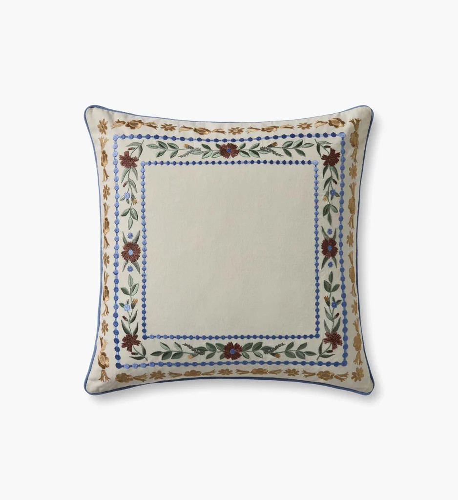 Aster Border Embroidered Pillow - Ivory | Rifle Paper Co.
