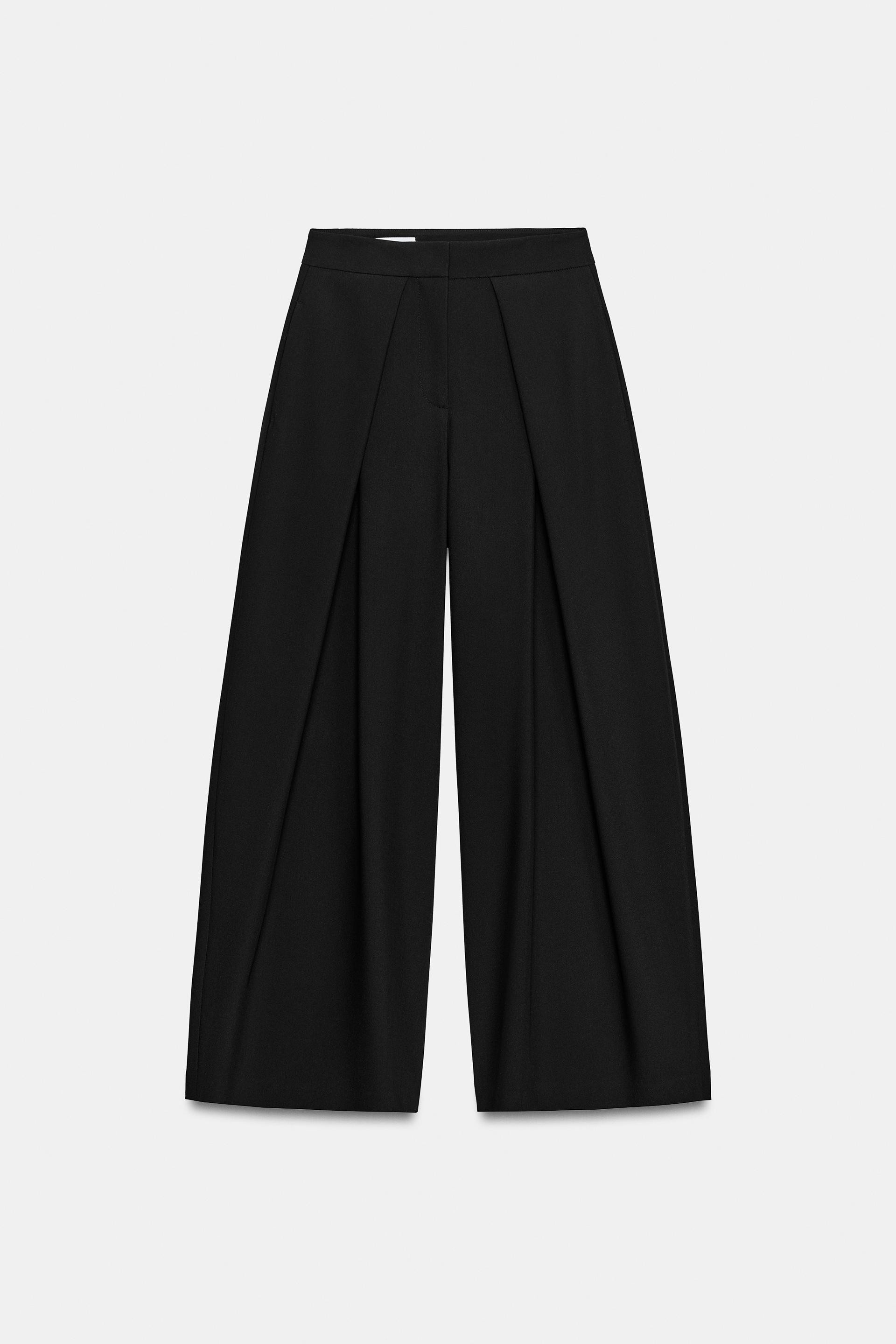 Zara - Pleated Wide-Leg Pants - Black - S - Woman | Zara US