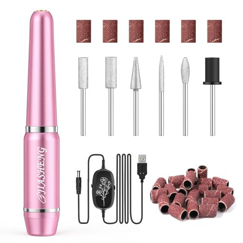 JIASHENG USB Electric Nail Drill, Portable Electric Nail File for Acrylic Gel Nails, Professional Drill Nail Kit Manicure and Pedicure Kit with Drill Bits for Home and Salon Use, Pink | Amazon (US)