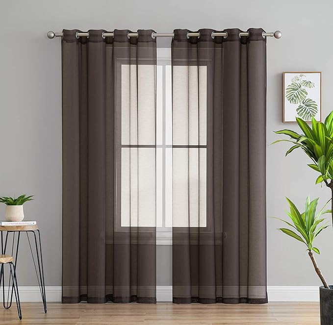 HLC.ME 2 Piece Semi Sheer Voile Window Drapery Curtain Grommet Panels for Bedroom & Living Room (... | Amazon (US)