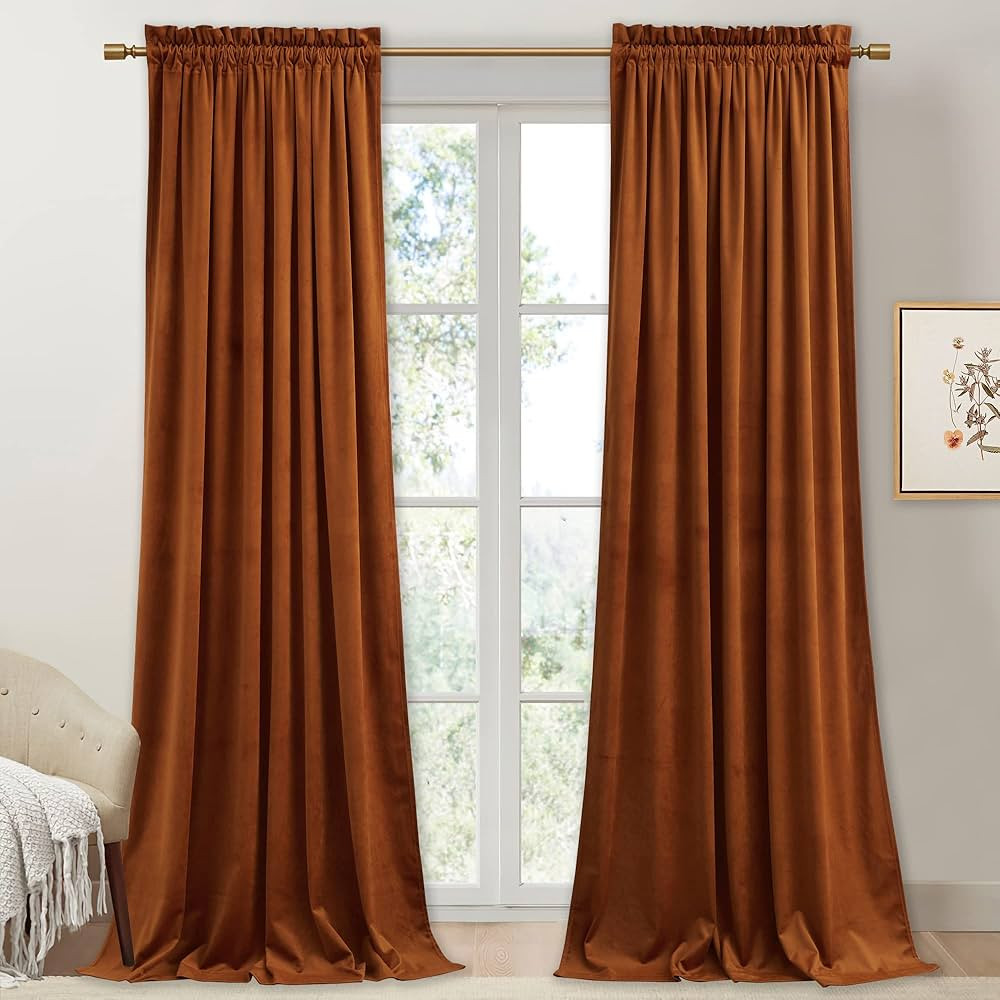 StangH Burnt Orange Curtains Velvet - 108 inches Extra Long Living Room Thermal Insulated Energy ... | Amazon (US)
