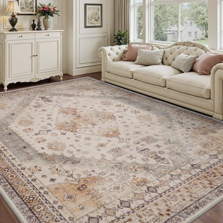 SIXHOME 8'x10' Area Rug for Living Room Vintage Bohemian Soft Carpet Neutral Blue Washable Non-Sl... | Walmart (US)