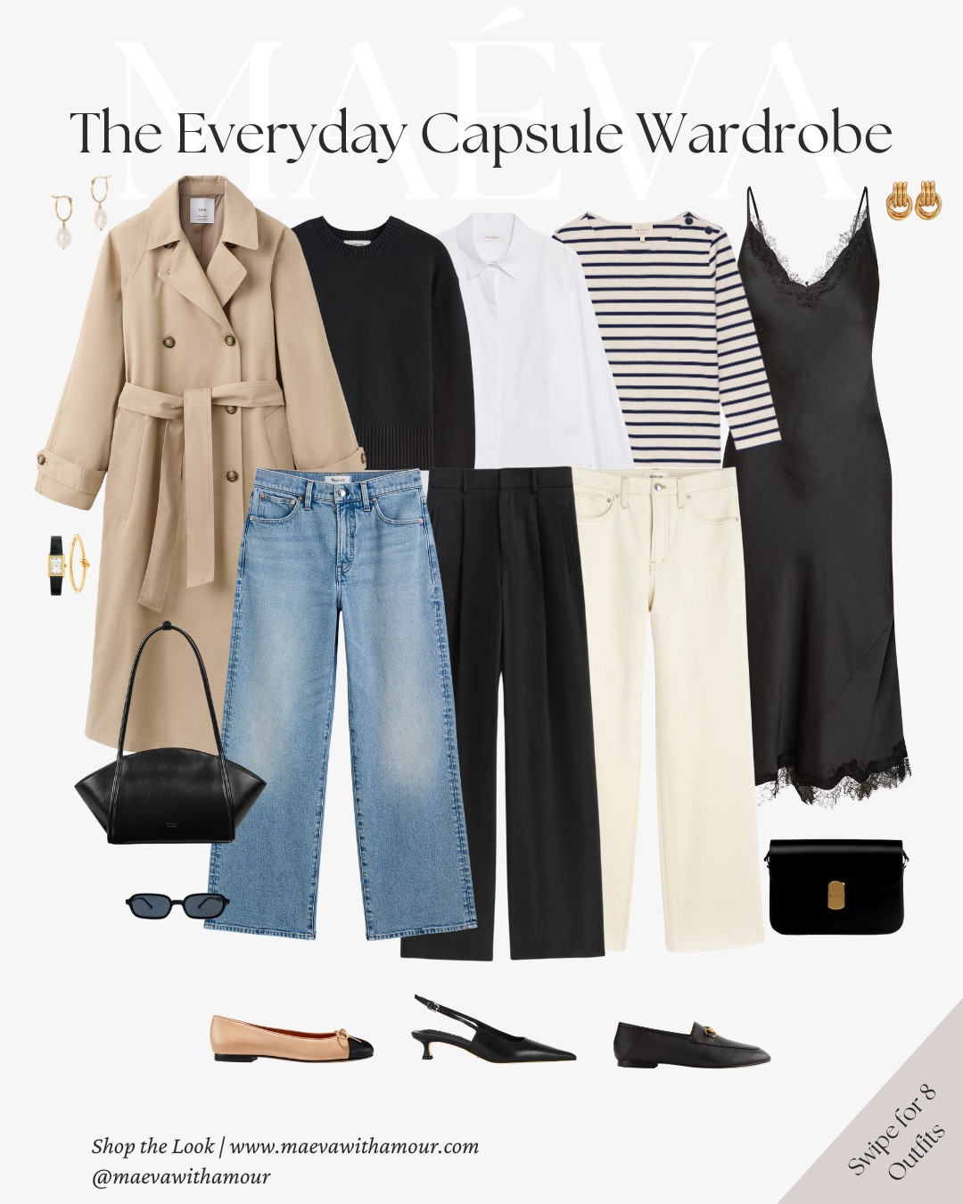 The Everyday Capsule Wardrobe 🤍 featuring 9 effortless looks

A thoughtful capsule wardrobe starts with well-fitting basics, versatile neutrals, and timeless pieces that make everyday dressing feel easy and intentional ✨

These 9 looks are styled from the same core capsule wardrobe pieces to show just how much variety you can create from a small, curated wardrobe. Simple styling changes, from accessories to hair and shoes, help each look feel fresh while keeping the foundation strong! 

Styling notes for building your capsule: - Fit comes first - Stick to a cohesive neutral palette - Prioritize quality pieces - Balance relaxed and structured silhouettes - Use simple outfit formulas - Change accessories, hair, and shoes - Build around your lifestyle and personal style

🤍 Love this capsule? Comment SHOP to receive the link, or head to the link in bio to explore the full edit and more

✨ I’ve also shared a deeper look at this capsule and French-inspired approach to everyday dressing over on maevawithamour.com

👉 Save and follow along for more French-inspired style, thoughtful edits, and wardrobe ideas designed to elevate your everyday

With Amour, M. 

@onequince @Aritzia @Madewell @SEZANE @Margaux  

#capsulewardrobe #frenchstyle #parisianstyle #capsulestyle #outfitinspo

#LTKgrwm #LTKootd #LTKWorkwear