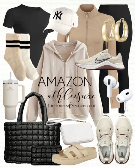 Shop these Amazon athleisure and casual travel outfit finds! Zip hoodie, varsity socks, nylon wristlet, puffer tote bag, Hermes Chypre inspired dad sandals, workout, running jacket, leggings Nike MC trainer 2 sneakers, On Cloudwander sneakers, Lululemon wristlet look for less and more! 

Follow my shop @thehouseofsequins on the @shop.LTK app to shop this post and get my exclusive app-only content!

#liketkit 
@shop.ltk
https://liketk.it/4wxHN

#LTKstyletip #LTKtravel #LTKfitness