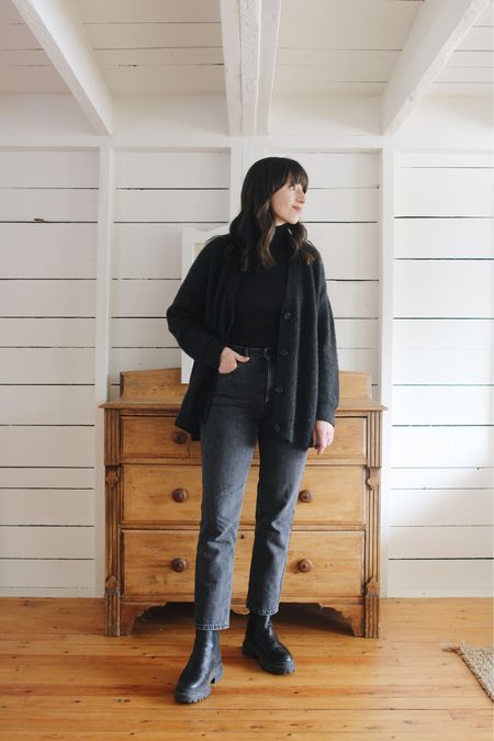 Cashmere Cocoon Cardigan - Runs large, I sized down to XS - LEE15 for 15% off - Colour is old, similar linked 
Supima Micro Rib Turtleneck - True to size
90’s Curvy Jeans I’m Washed Black - True to size (if between go down)
Cortina Lug Sole Boot - True to size - I wear a 7.5 and have the 38 



#LTKSeasonal
