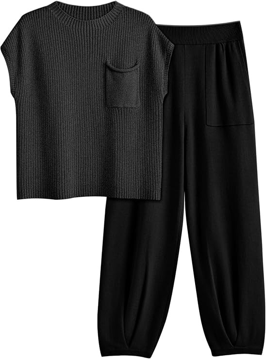 LILLUSORY 2 Piece Outfits For Women Trendy Lounge Sets Cozy Knit Sweater Short Sleeve Fashion Lou... | Amazon (US)