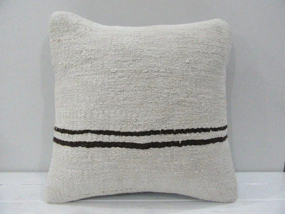 16"x16" Vintage Handmade Natural Brown Striped Turkish Kilim Pillow cover | Etsy (US)