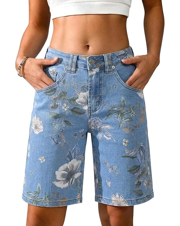 Denim Shorts for Women Jean Bermuda Shorts for Women Baggy Y2K Women Jorts Straight Leg Knee Leng... | Amazon (US)