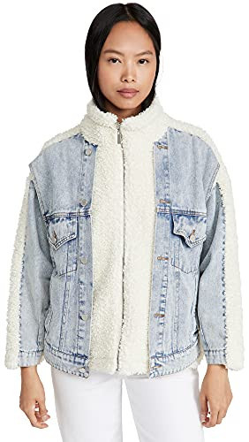 [BLANKNYC] Women's Bear Hug Denim Sherpa Jacket, Bear Hug, Blue, Off White, XS | Amazon (US)