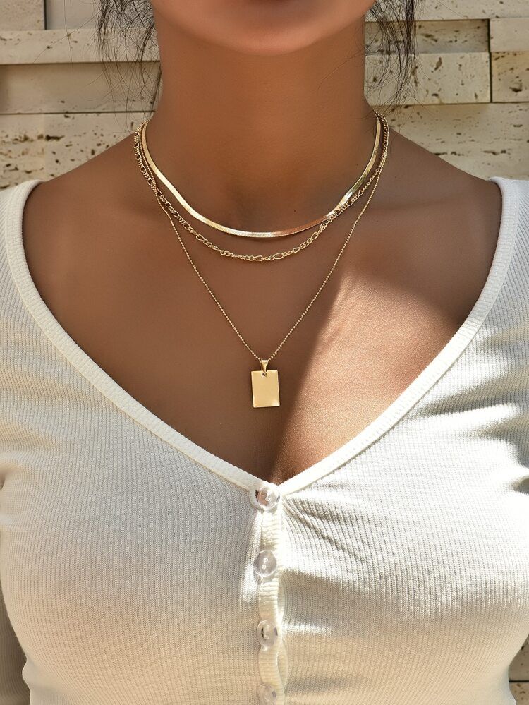 Geometric Charm Layered Necklace | SHEIN