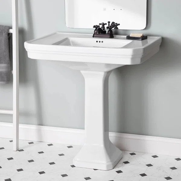 32 Inch Pedestal Sink - 4 Inch Faucet Drillings - White | Wayfair North America