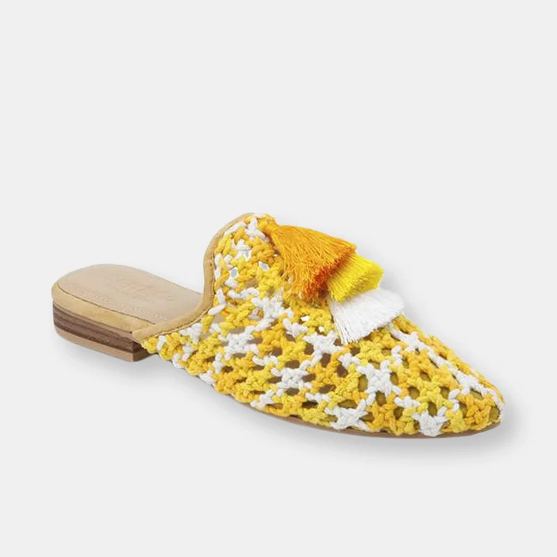 Rag & Co Mariana Yellow Woven Flat Mules With Tassels - Yellow - US 5 | Verishop