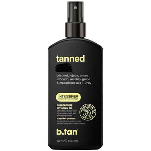 b.tan Best Tanning Oil | Get Tanned Intensifier Dry Spray - Fast, Dark Outdoor Sun Tan From Tan Accelerating Actives, Packed with Moisturizing Oils, No SPF, Austrailian Brand, 8 Fl Oz | Amazon (US)