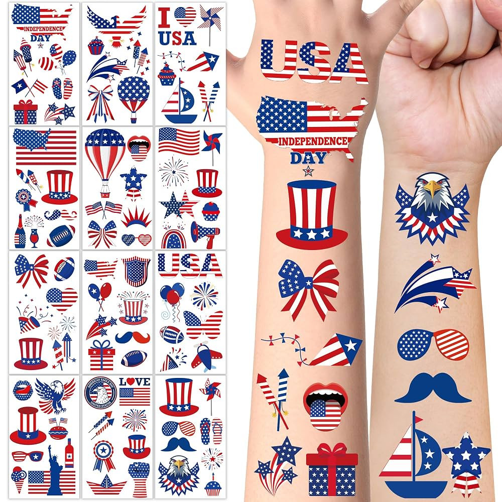106 PCS 4th of July Tattoos, Fourth of July Tattoos for Kids, Patriotic Temporary Stickers, Ameri... | Amazon (US)