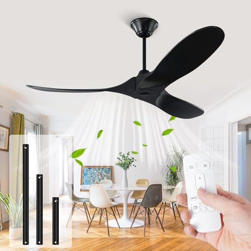YZEENM 60 Inch Black Ceiling Fan with Remote, Outdoor Ceiling Fans for Patios Porch, 3 Blade Wood Ceiling Fan no Light, 6 Speed Quiet Reversible DC Motor, Modern Large Ceiling Fan Without Light | Amazon (US)