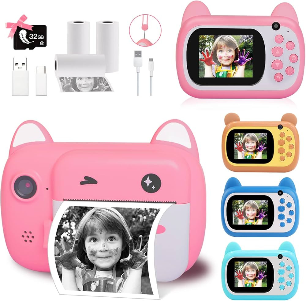Kids Camera Instant Print, Selfie Kids Digital Camera, Zero Ink 1080P HD Video Camera with 3 Roll... | Amazon (US)