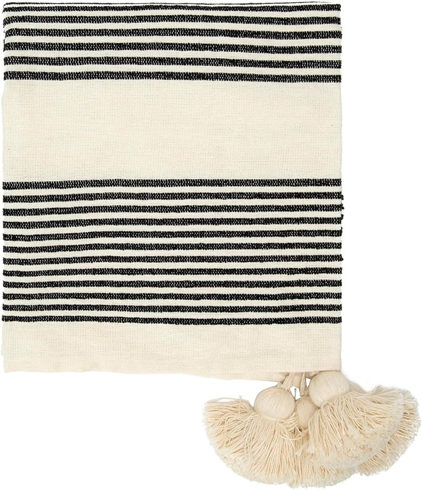 Creative Co-Op Cotton & Chenille Woven Throw with Stripes & Tassels | Amazon (US)
