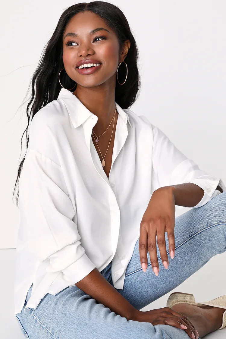 Casual Elegance White Long Sleeve Button-Up Top | Lulus (US)