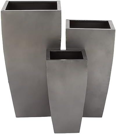 Deco 79 Metal Square Planter with Tapered Base and Polished Exterior, Set of 3 20", 25", 30"H, Gray | Amazon (US)