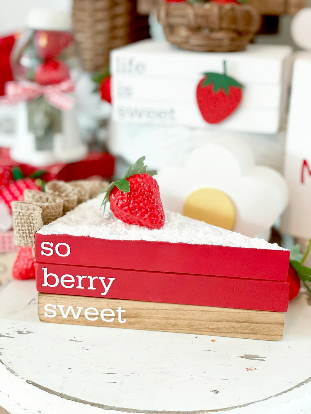 Strawberry pie, strawberry pie bookstack, summer bookstack, tiered tray, farmhouse decor, summer ... | Etsy (US)