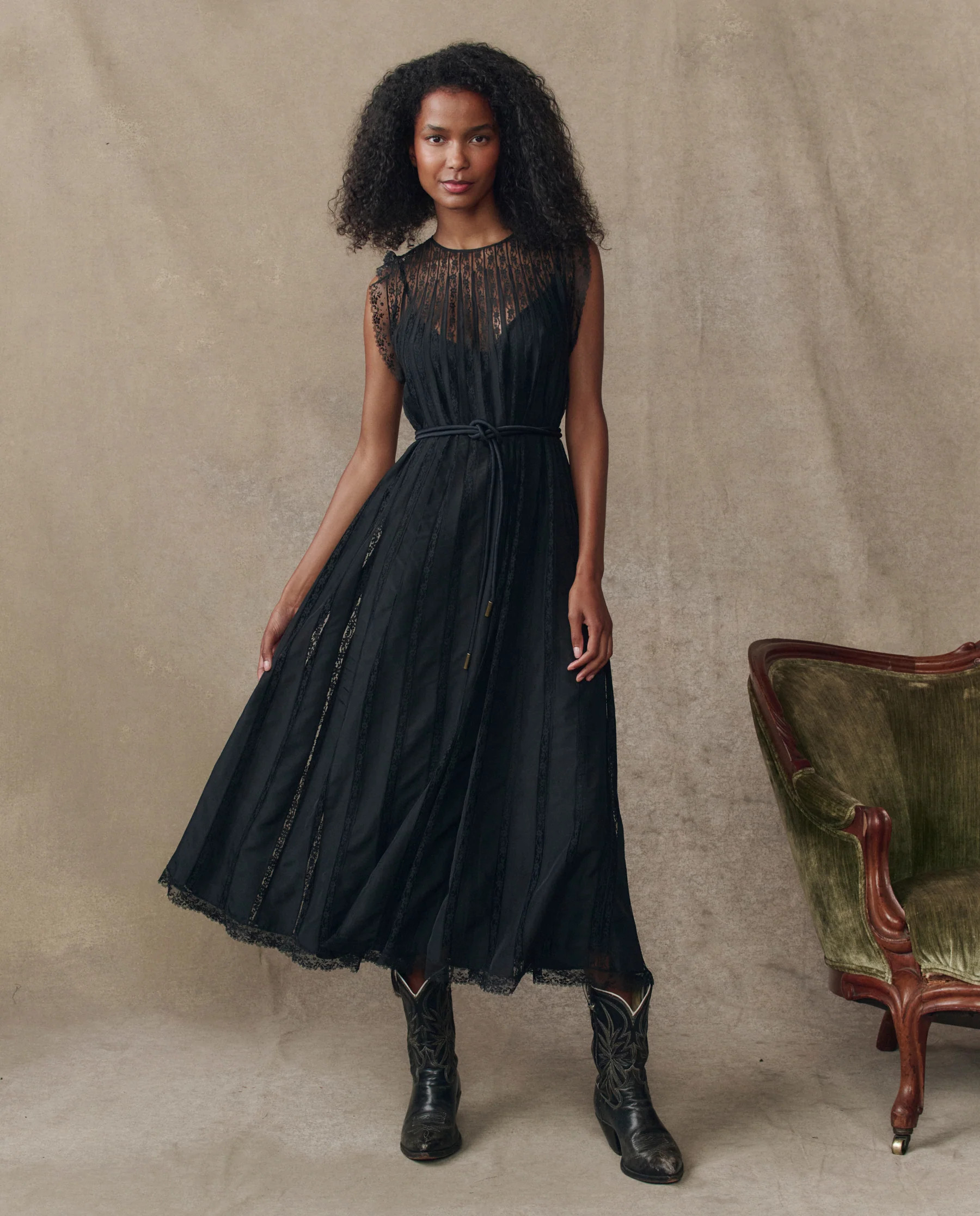 The Keepsake Lace Column Dress. -- Black | THE GREAT.