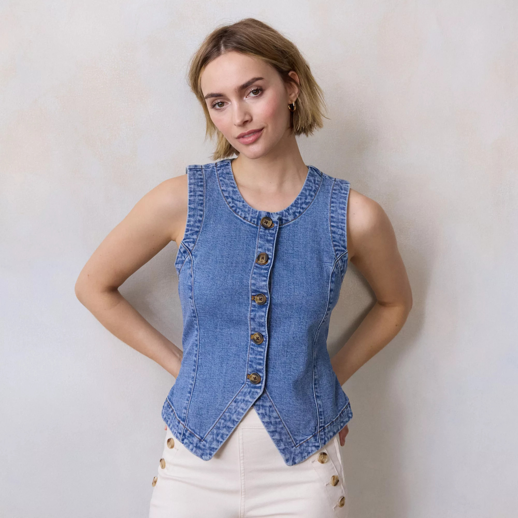 Petite LC Lauren Conrad Longline Denim Vest | Kohl's