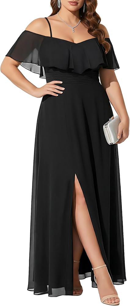 Pinup Fashion Women Plus Size Bridesmaid Dresses - Off The Shoulder Formal Wedding Guest Bridal S... | Amazon (US)
