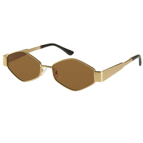 mosanana Retro Trendy Cool Hexagon Sunglasses Womens Vintage Fashion Cute Small 70s Narrow Hexagonal Metal Frame Geometric 2025 Shades Gold Brown MS52475 | Amazon (US)