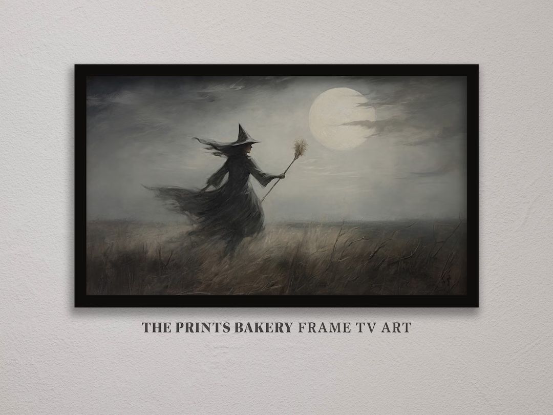Halloween Frame TV Art Vintage Witch in Meadow Painting - Etsy | Etsy (US)