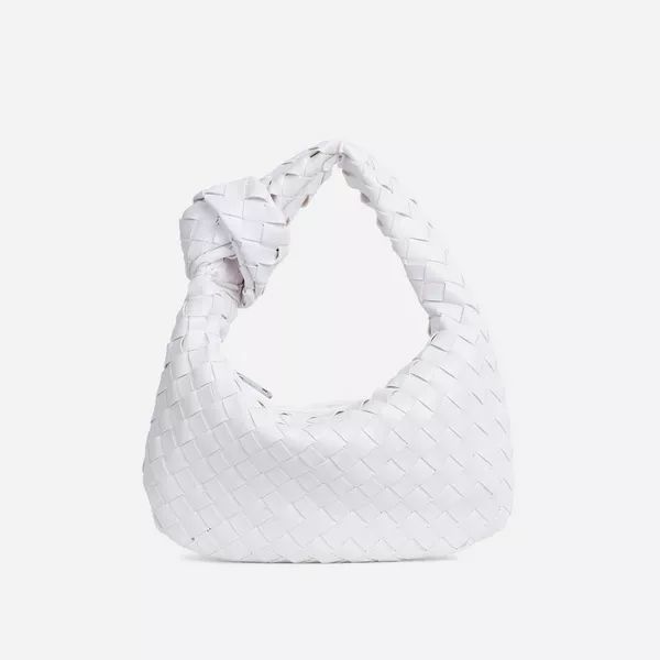 Aitana Woven Knotted Detail Grab Bag In White Faux Leather | Ego Shoes (UK)