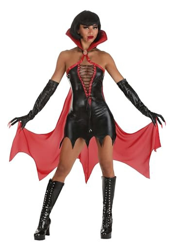 Fun Costumes Women's Vampire Costume, Adult Black and Red Winged Anime Vampire Halloween Dress with Attached Cape and Gloves, Small | Amazon (US)