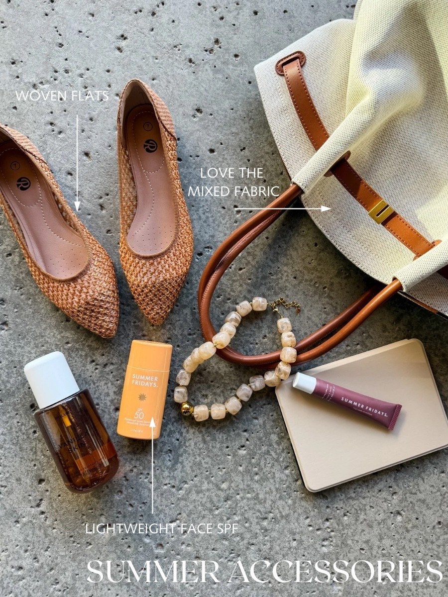 A few summer swaps and suddenly everything feels easy 👜 Woven flats, a mixed-fabric tote + that creamy beaded necklace = my warm-weather uniform. ✨

#LTKover40 #LTKitbag #LTKfindsunder100