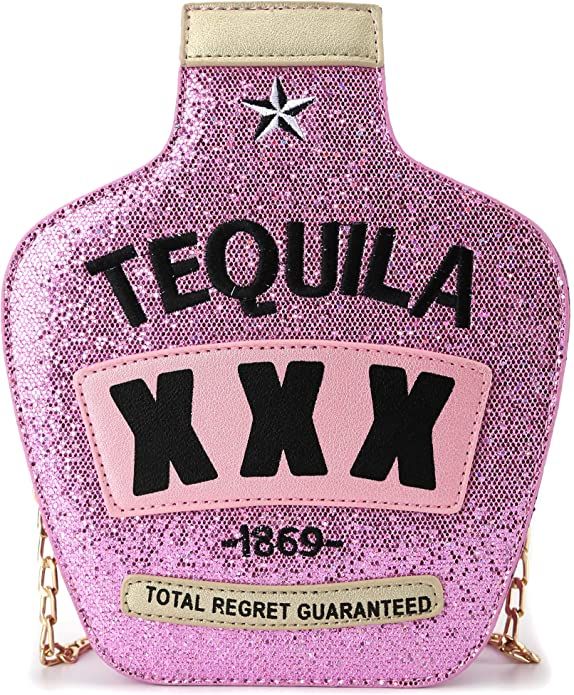 Ondeam Tequila Bottle Shaped Laser Shoulder Handbags,Pu Crossbody Purse for women | Amazon (US)