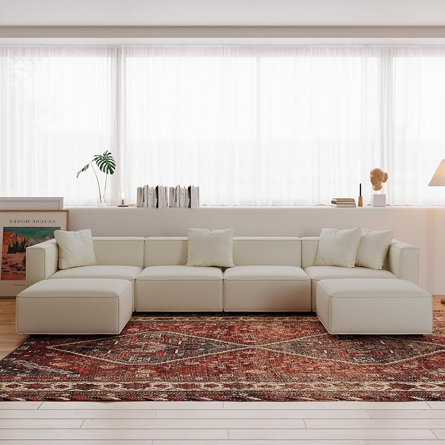 Acanva Luxury Modular Sectional Couch with Moveable Ottoman and Chaise, Modern Minimalist Style S... | Amazon (US)