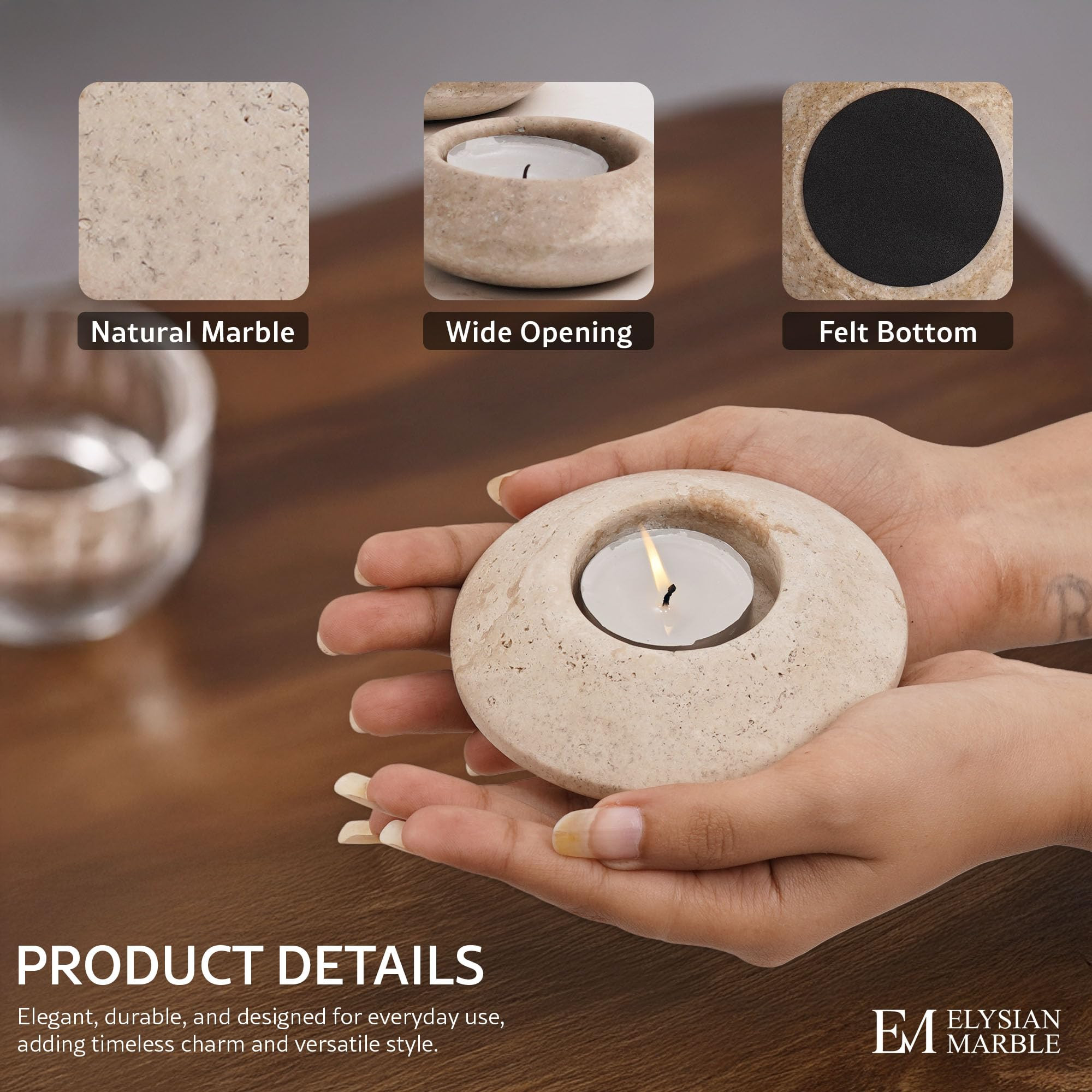 Tea Light Candle Holders Set of 3 – Handcrafted Natural Marble Tealight & Votive Holders in Gra... | Amazon (US)
