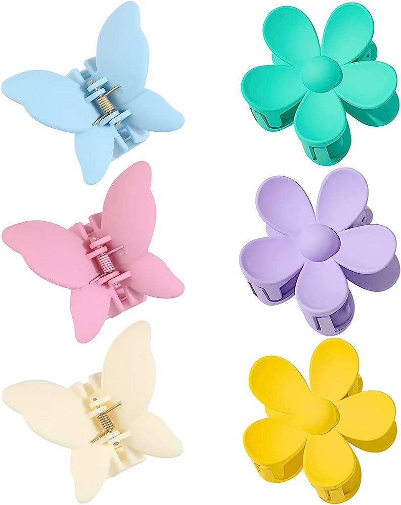 6Pack Medium Hair Claw Clips, 3 Inch Nonslip Butterfly and Flower Matte Strong Hold Clamps for Women | Amazon (US)