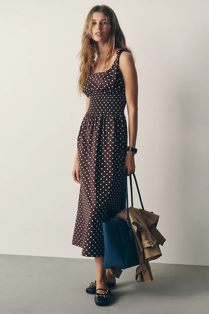 Maeve Cotton Smocked Midi Dress | Anthropologie (US)