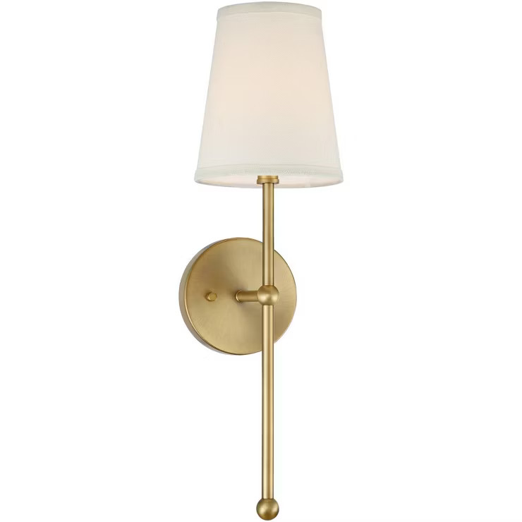 Possini Euro Design Modern Wall Lamp Warm Brass Hardwired 21" High Fixture Cream Linen Shade Bedr... | Target