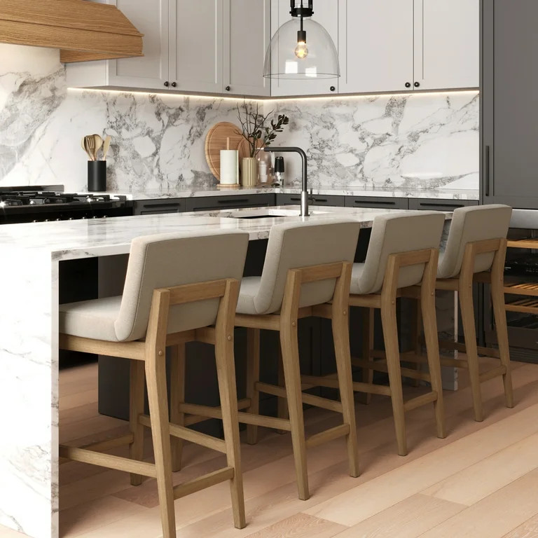 Nathan James Gracie Counter Height Upholstered Bar Stool, Natural Flax/Light Brown | Walmart (US)