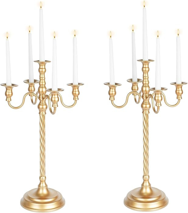 Tall Floor Candelabra Vintage: Gold 5 Arm Candelabras 22.4" Metal Spiral Opera Candelabra Candle ... | Amazon (US)