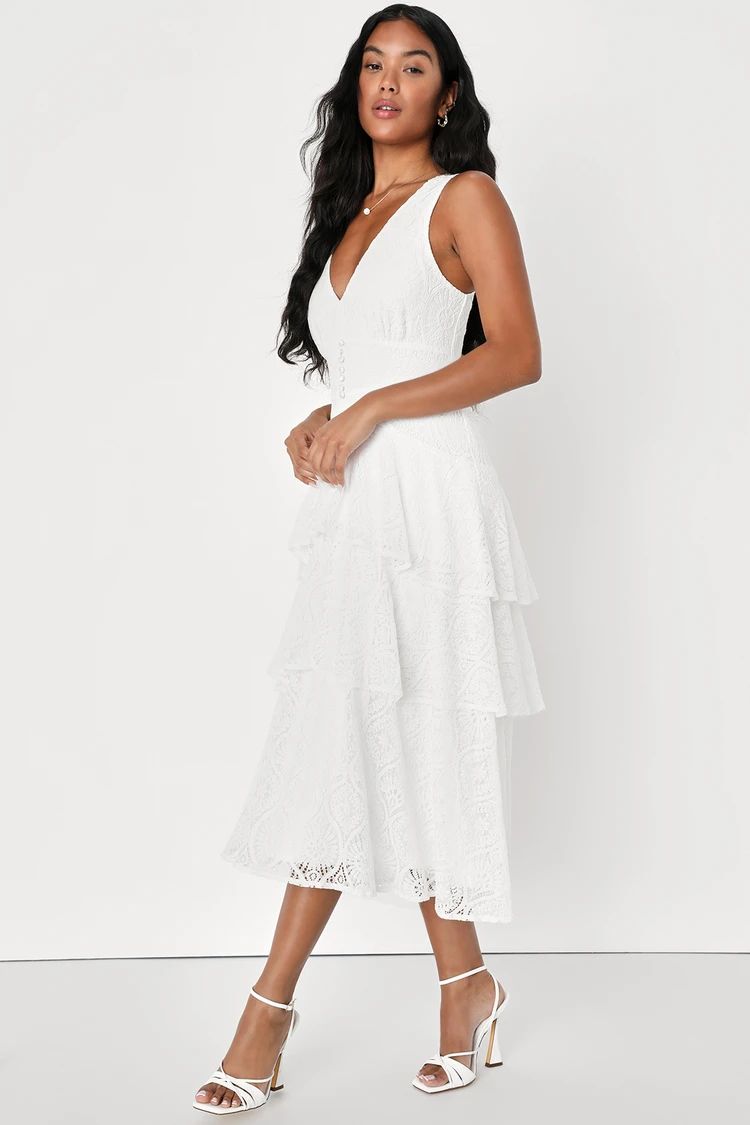 Maximum Poise White Lace Sleeveless Tiered Midi Dress | Lulus (US)