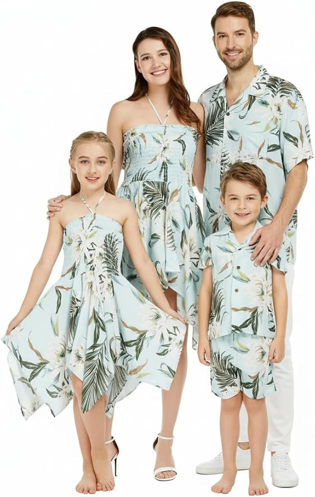 Matchable Family Hawaiian Luau Men Women Girl Boy Clothes in Wispy Cereus Light Blue | Amazon (US)