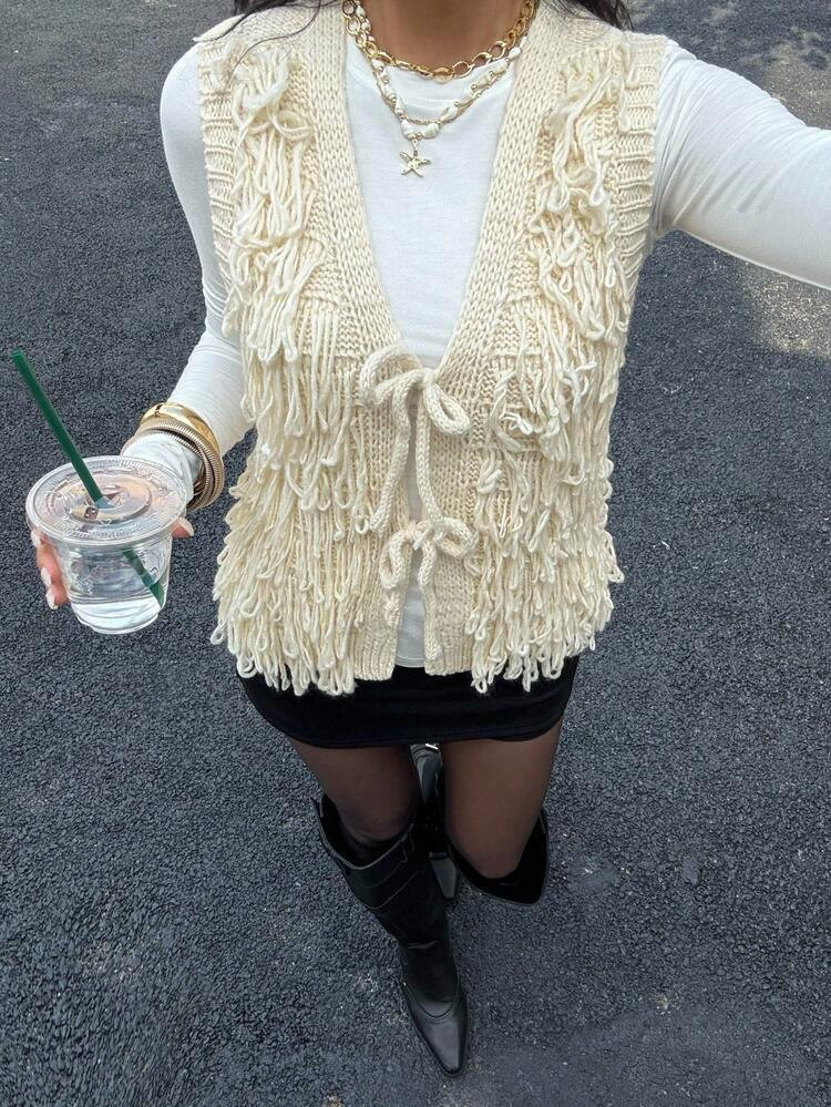 Siren Gaze Autumn/Winter New Fringe Knitted Vest For Women, Vintage Style Summer | SHEIN