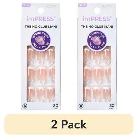 (2 pack) KISS imPRESS Short Squoval Press-on Nails Pink French Tip 30 Pieces | Walmart (US)
