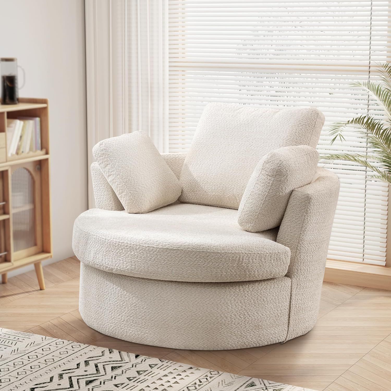 Oversized Swivel Accent Chair, 42.1" Modern Polar Fleece Fabric Barrel Swivel Armchair with Metal... | Amazon (US)