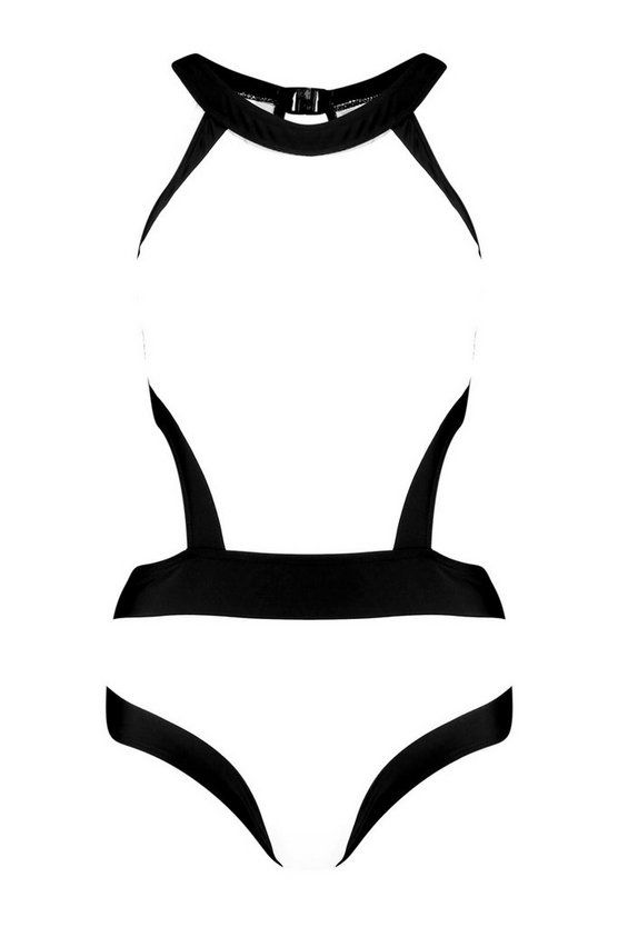 Petite Colour Block Cut Out Detail Swimsuit | Boohoo.com (US & CA)